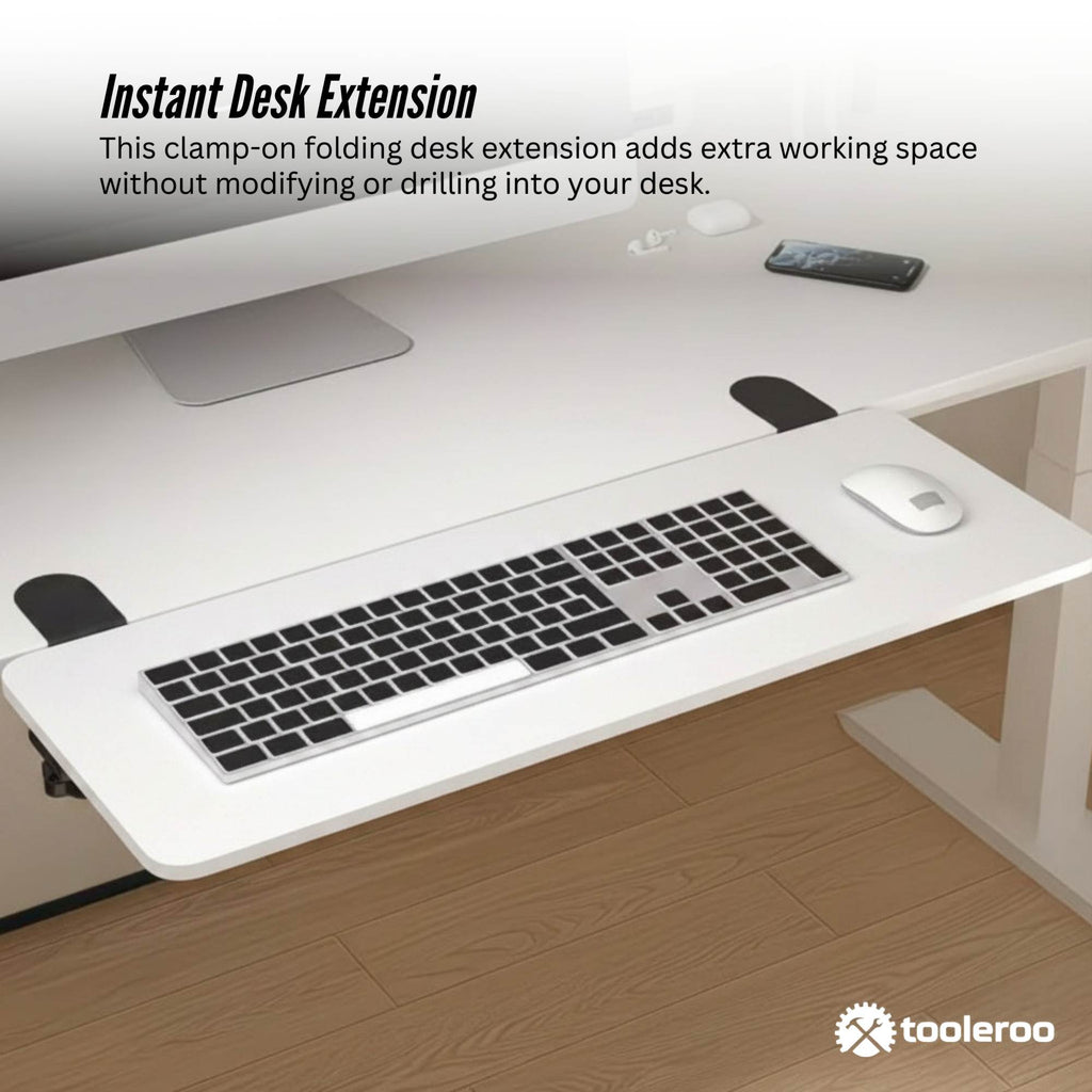 Tooleroo Folding Tray Desk Extender - Clamp-On Table Extension Shelf White-2