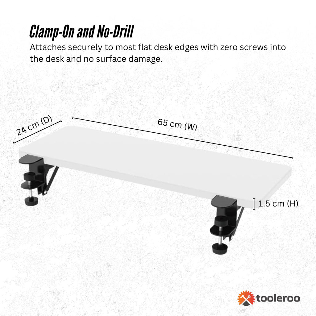 Tooleroo Folding Tray Desk Extender - Clamp-On Table Extension Shelf White-3