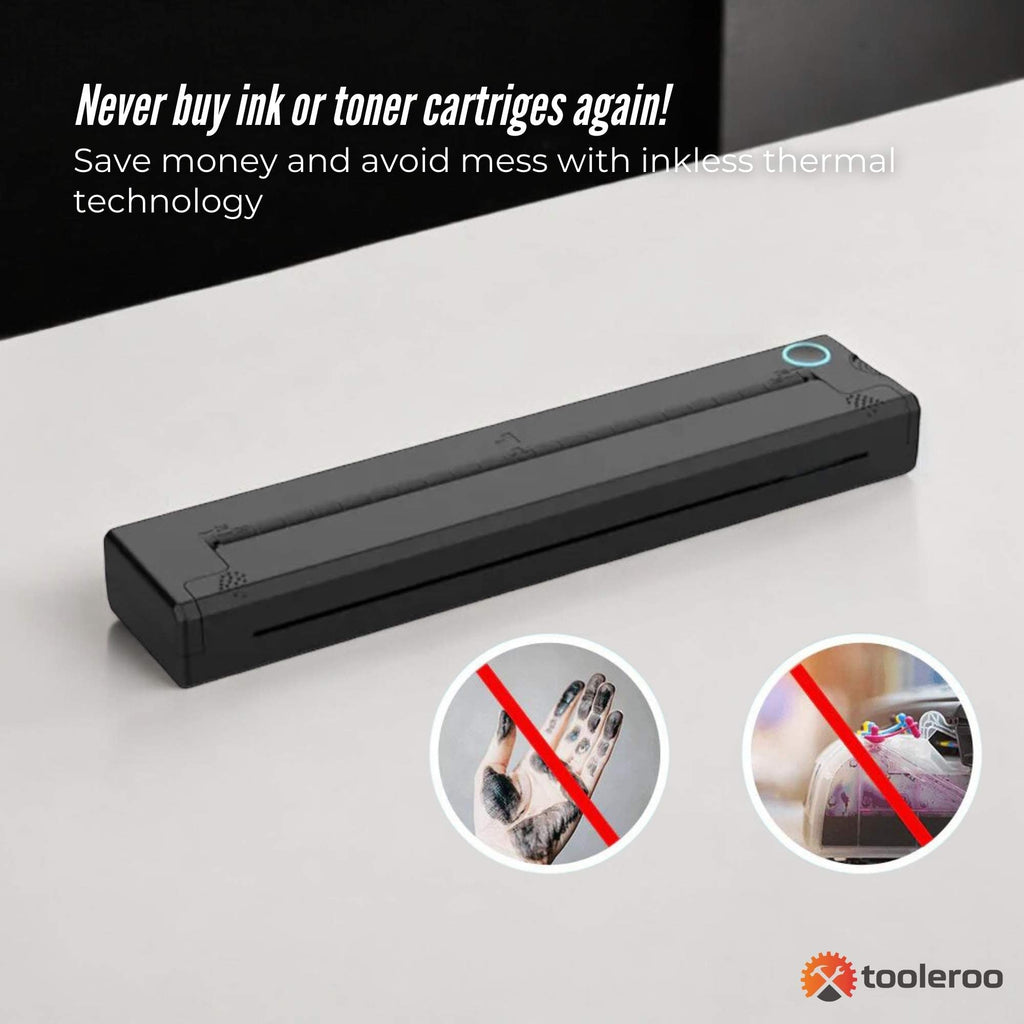 Tooleroo Portable A4 Thermal Printer Black + Paper Kit - Wireless and Inkless-2