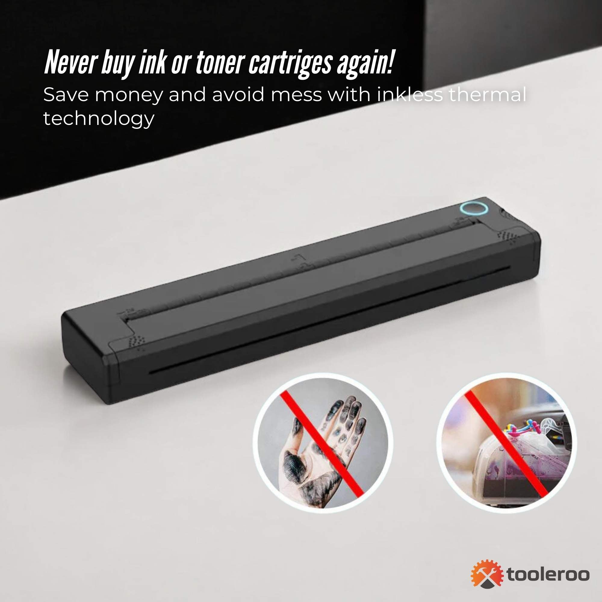 Tooleroo Portable A4 Thermal Printer Black + Paper Kit - Wireless and Inkless-2