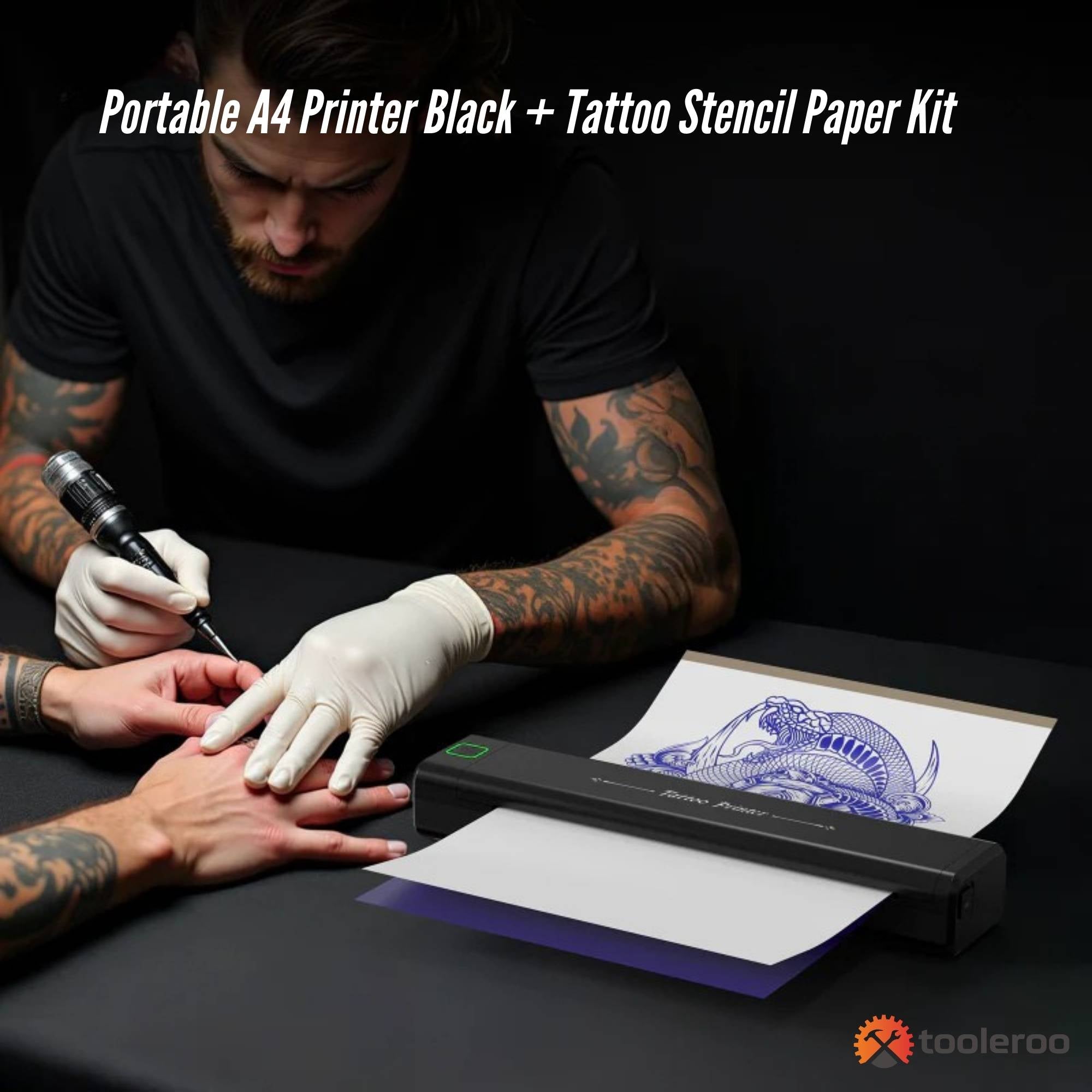 Tooleroo Portable A4 Thermal Printer Black + Tattoo Stencil Paper - Wireless-1