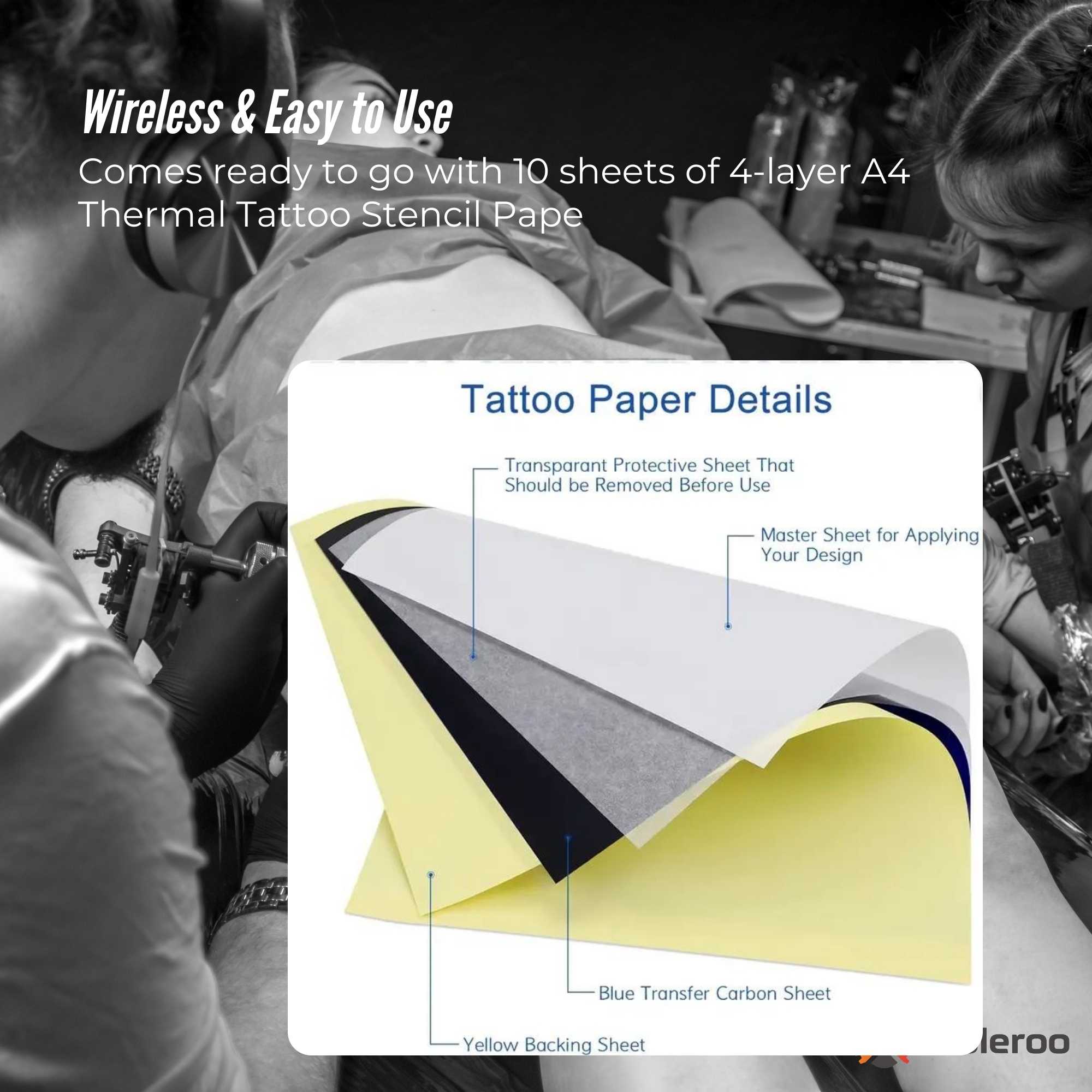Tooleroo Portable A4 Thermal Printer Black + Tattoo Stencil Paper - Wireless-3