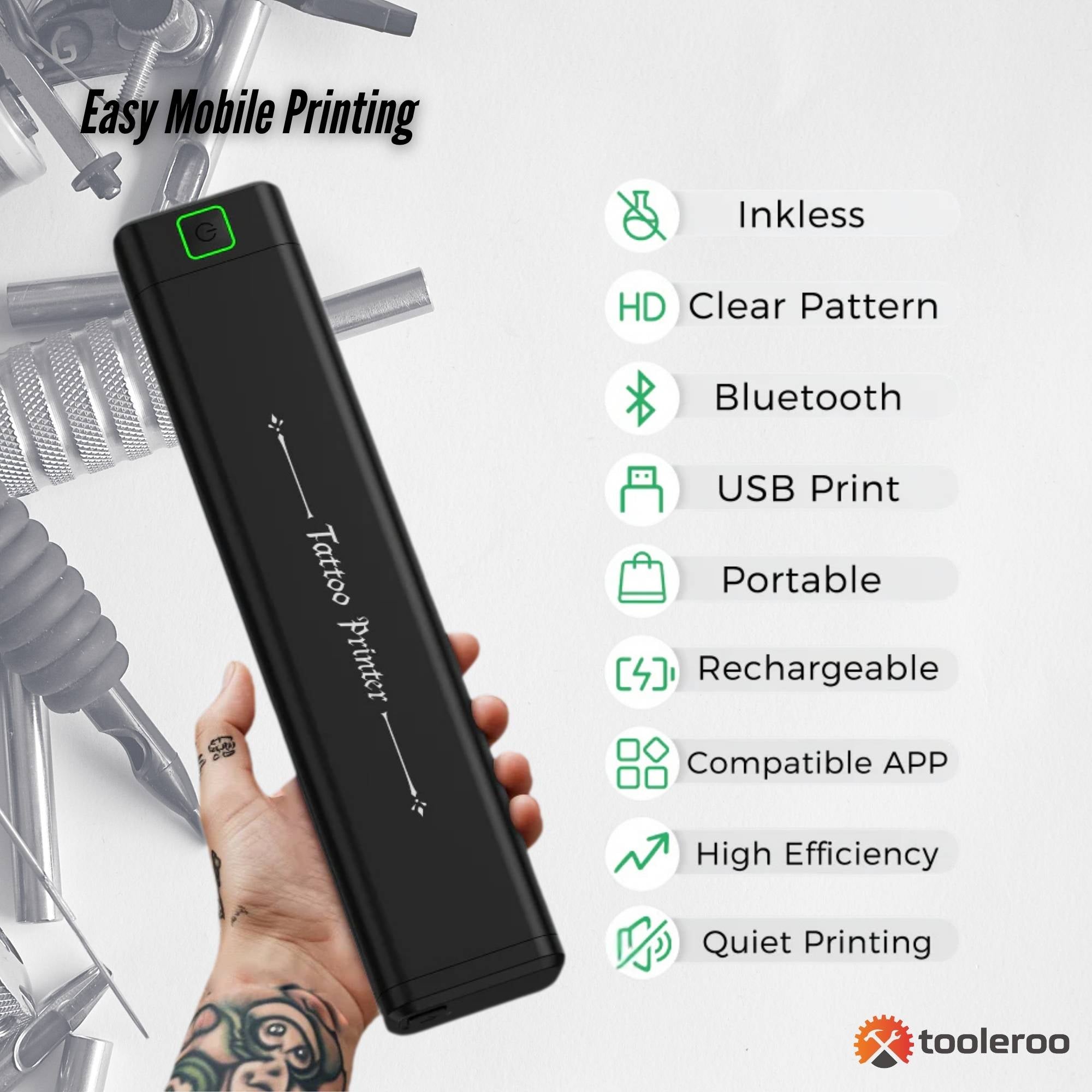 Tooleroo Portable A4 Thermal Printer Black + Tattoo Stencil Paper - Wireless-4