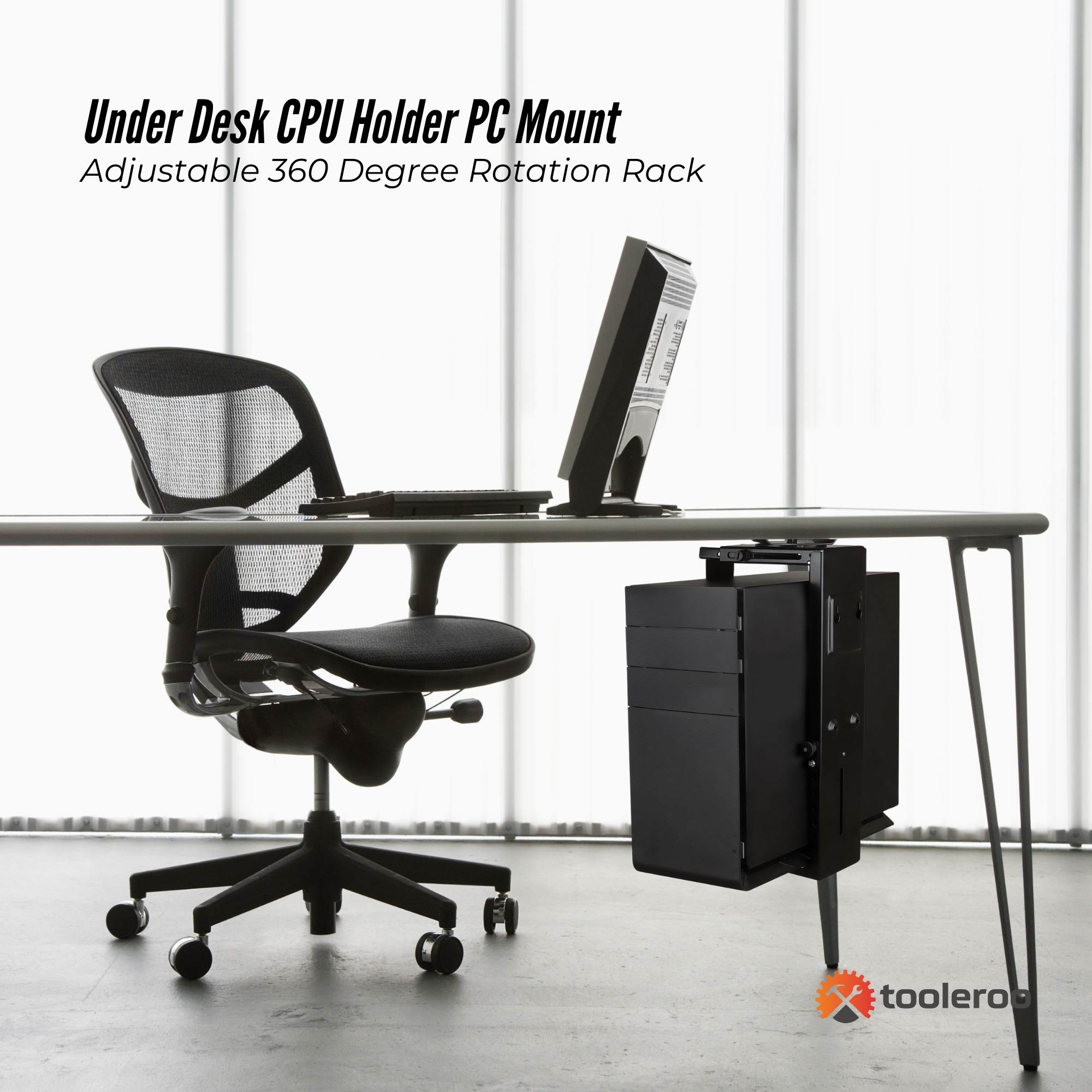 Tooleroo Under Desk CPU Holder PC Mount - Adjustable 360 Degree Rotation Rack-1