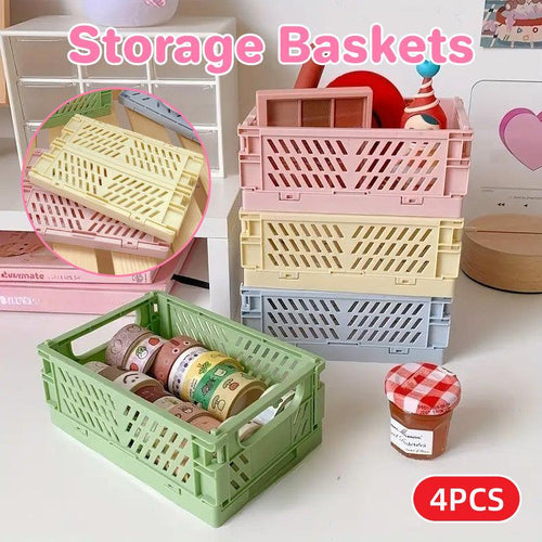 4PCS Collapsible Plastic Storage Box Desktop Organizer Basket Storage Container-0