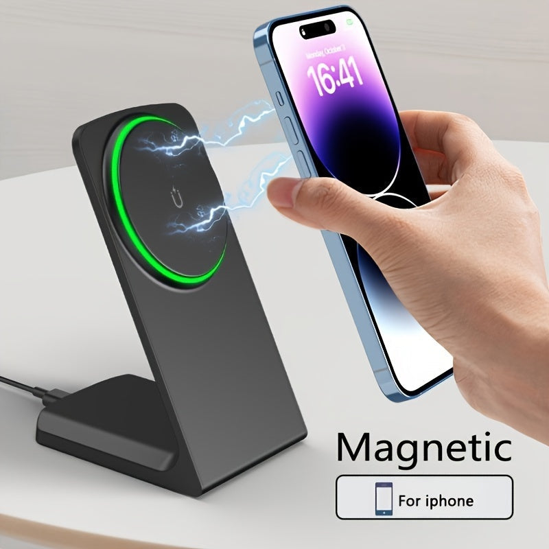 NNETM Magnetic Wireless Charger – 15W Fast Charging Stand for iPhone & Earbuds-1