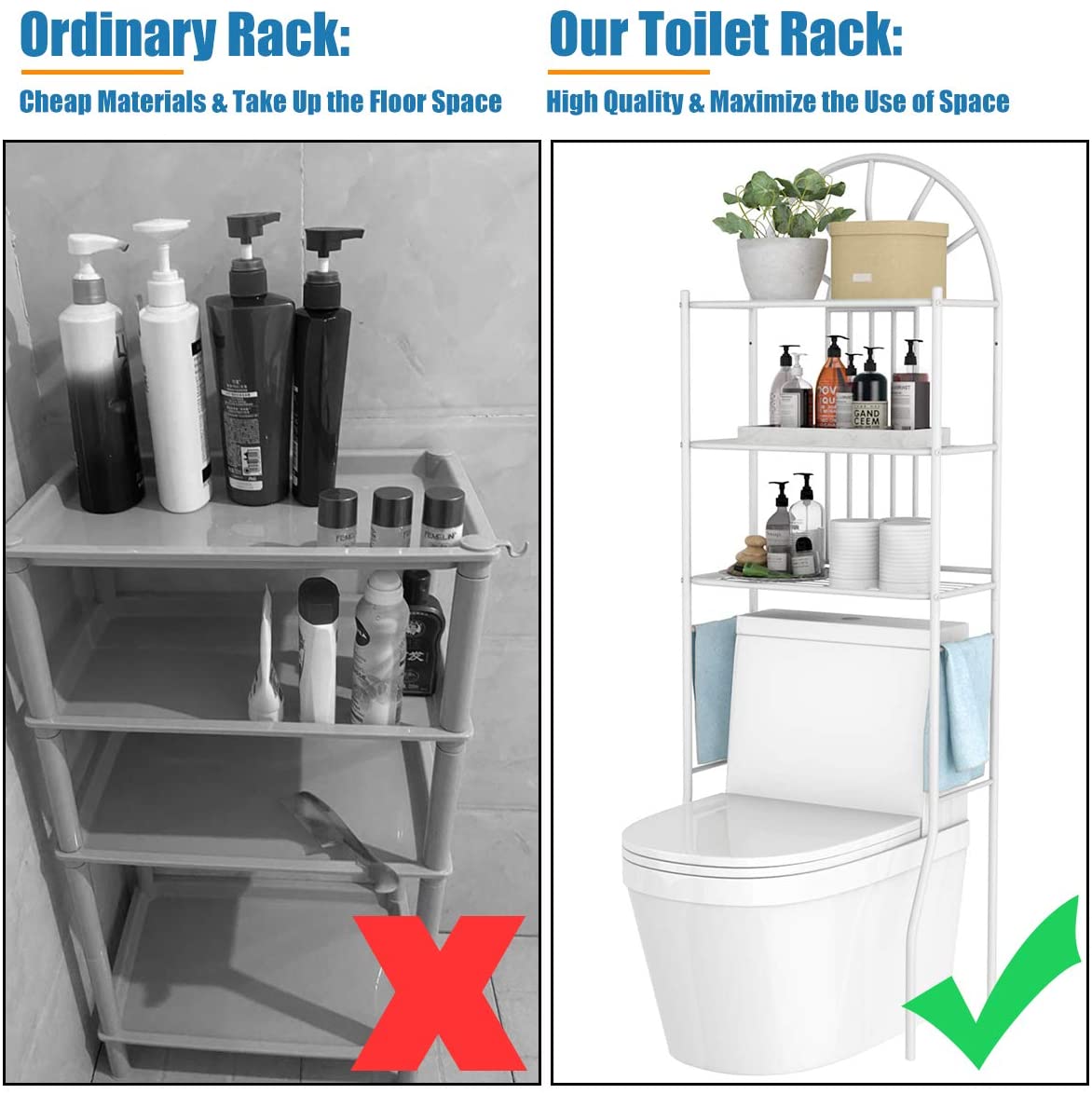 NNECW Bathroom Organizer with Metal Frame Shelf for Home Bathroom Laundry-2