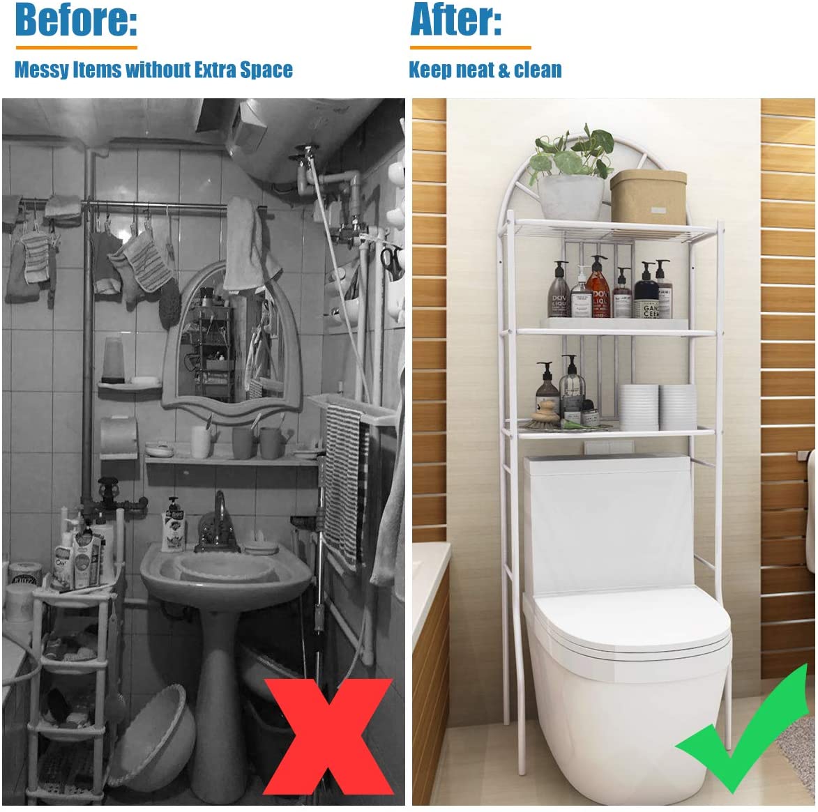 NNECW Bathroom Organizer with Metal Frame Shelf for Home Bathroom Laundry-4