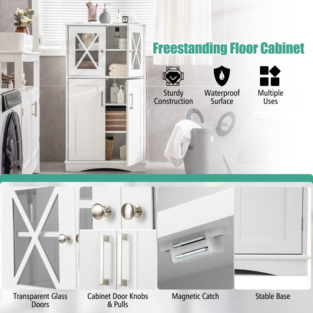 NNECW Bathroom Storage Cabinet with Adjustable Shelves for Bathroom-2