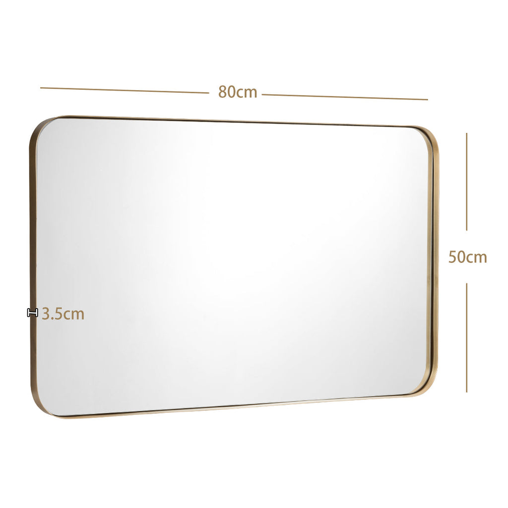 NNECW Bathroom Wall Mirror with Rounded Corner for Washroom-Golden-3