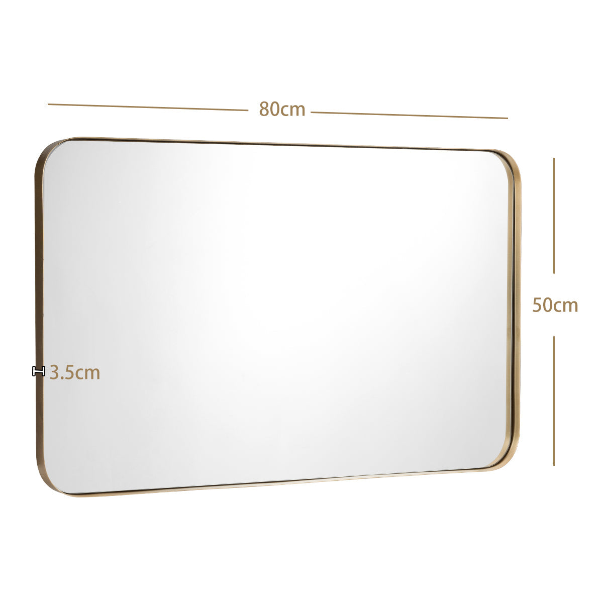 NNECW Bathroom Wall Mirror with Rounded Corner for Washroom-Golden-3