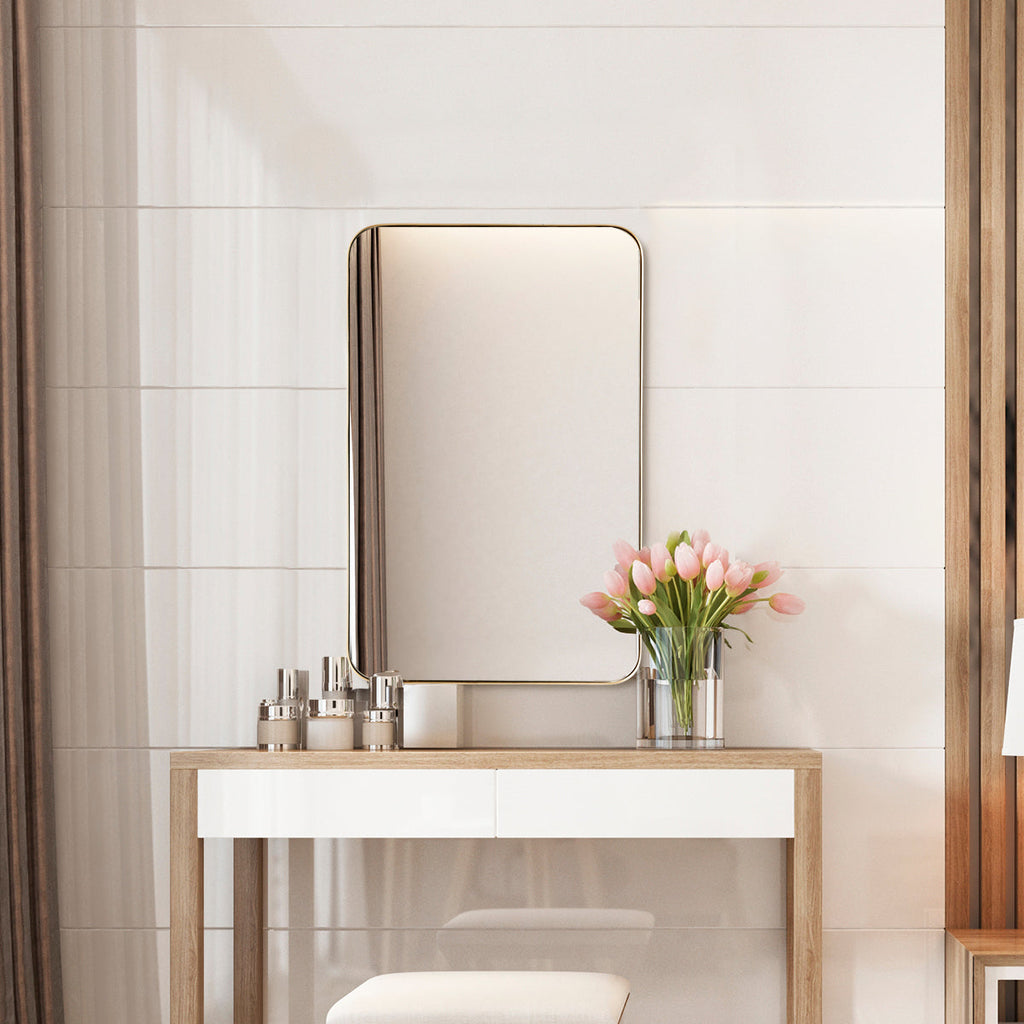 NNECW Bathroom Wall Mirror with Rounded Corner for Washroom-Golden-0