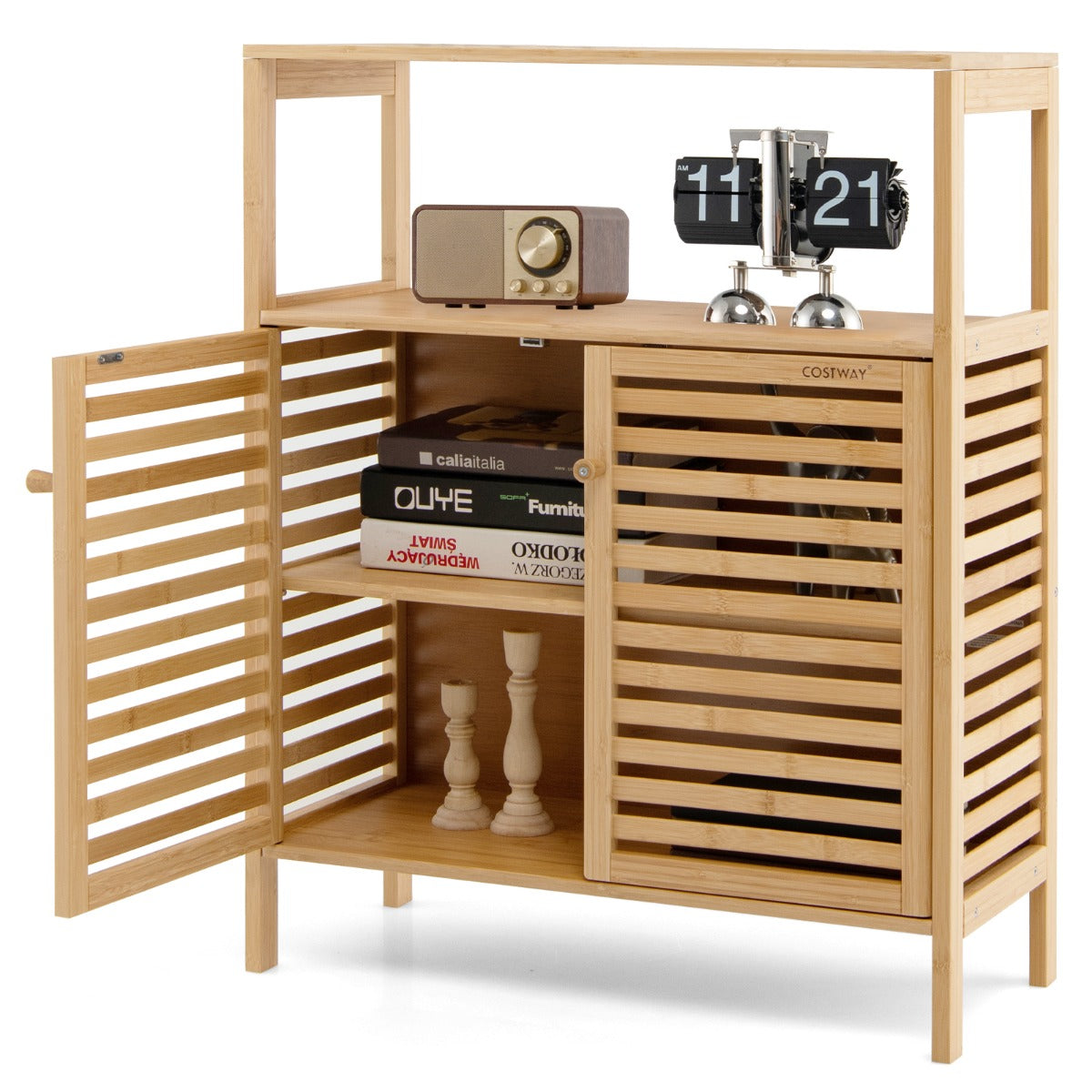 NNECW Bamboo Bathroom Storage Cabinet with Removable Shelf for Bathroom Living Room-1