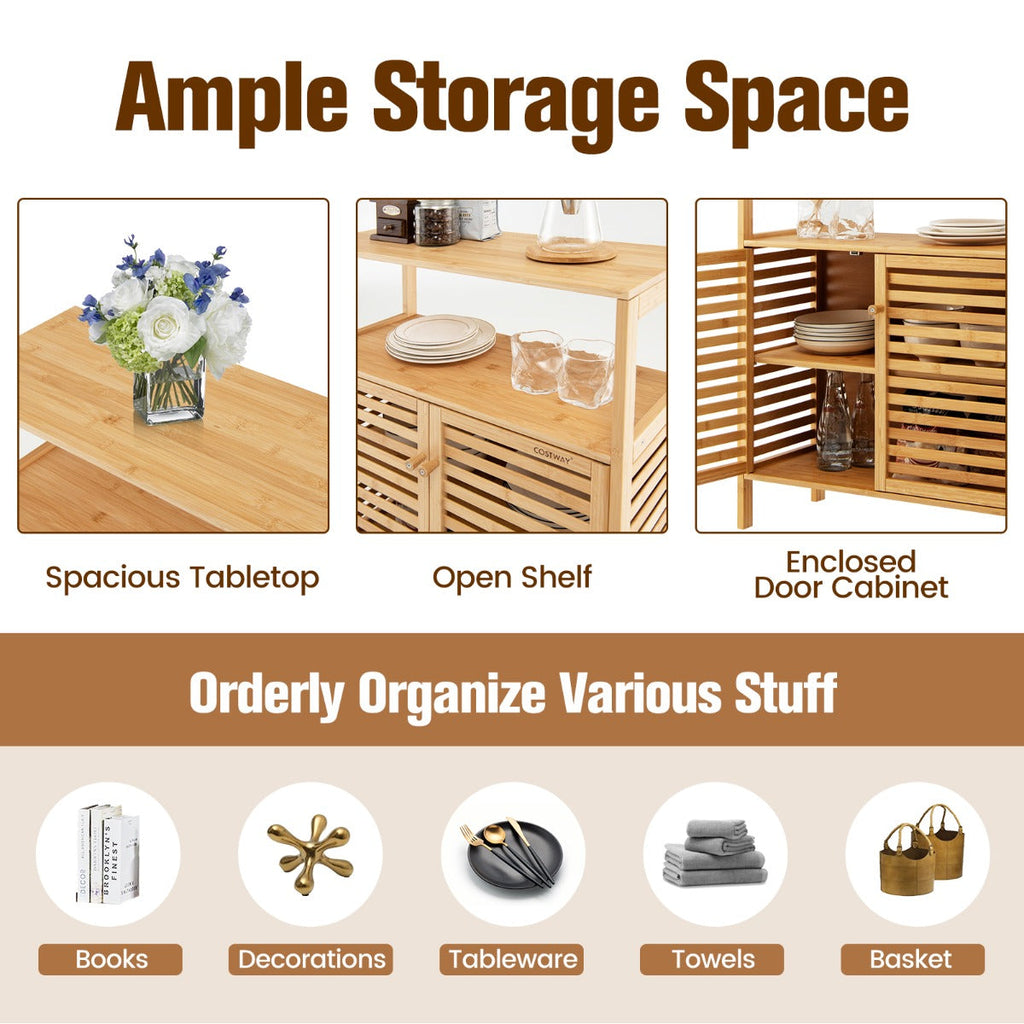 NNECW Bamboo Bathroom Storage Cabinet with Removable Shelf for Bathroom Living Room-4