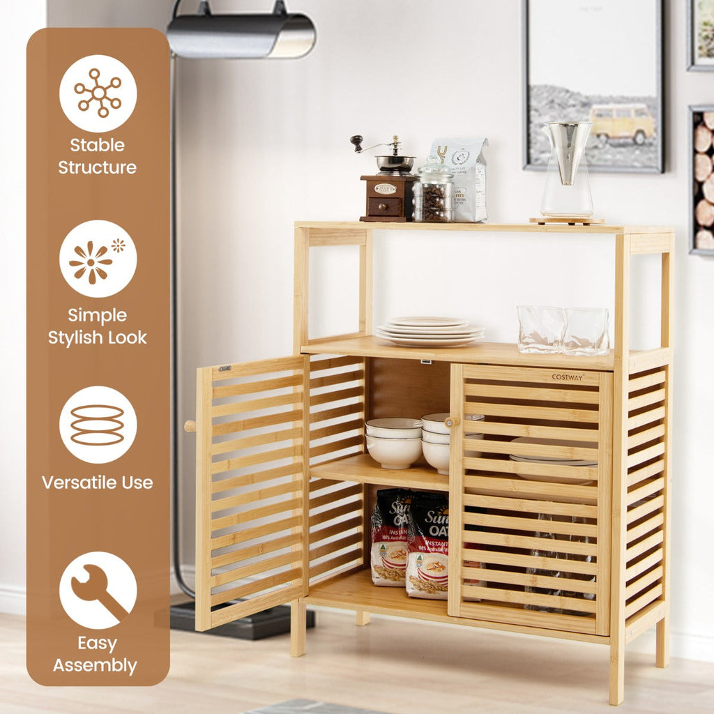 NNECW Bamboo Bathroom Storage Cabinet with Removable Shelf for Bathroom Living Room-2