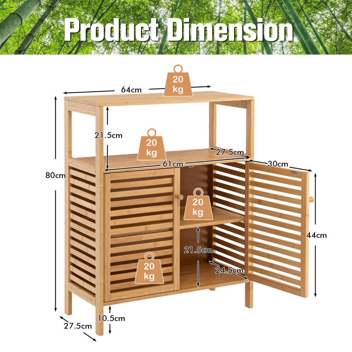 NNECW Bamboo Bathroom Storage Cabinet with Removable Shelf for Bathroom Living Room-3