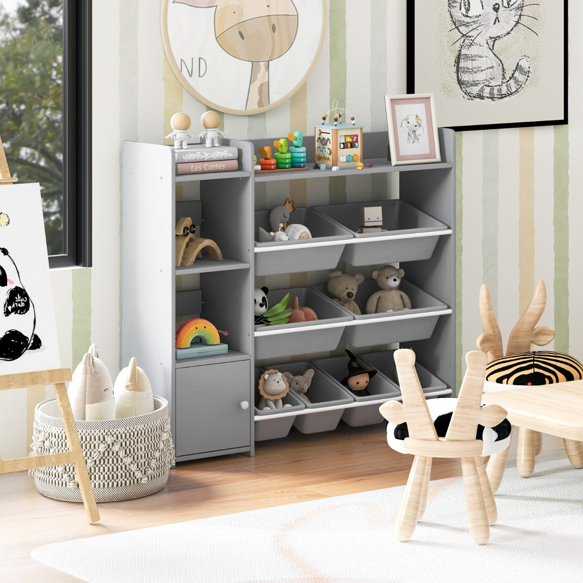 NNECW Kids Bookshelf Toy Storage Organizer with 8 Storage Boxes-0