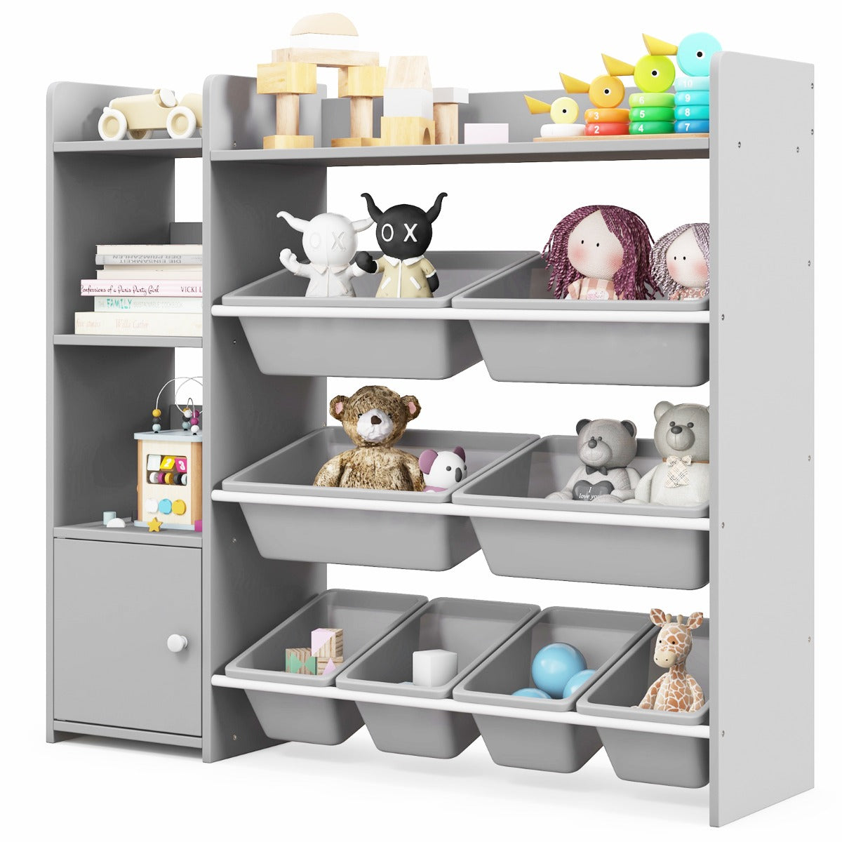 NNECW Kids Bookshelf Toy Storage Organizer with 8 Storage Boxes-4