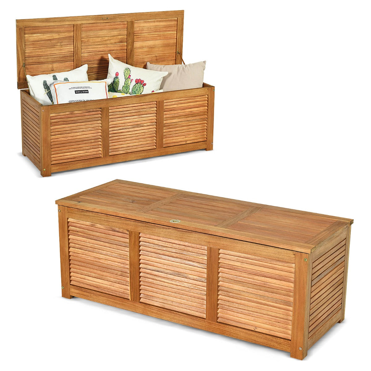 NNECW Wood Storage Box with Large Storage Space for Patio & Backyard-1