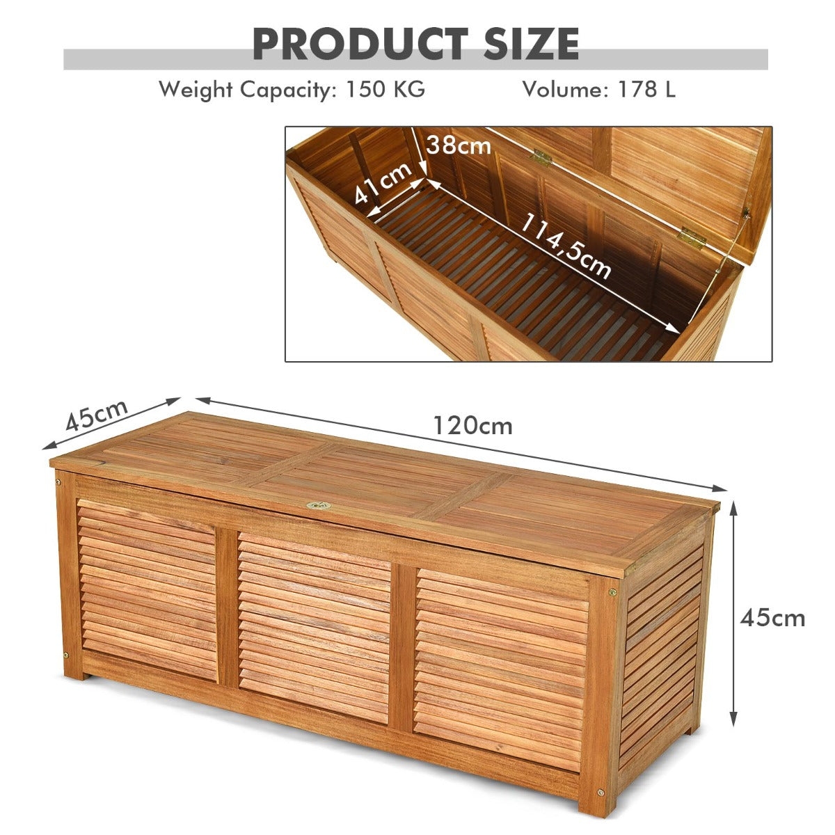 NNECW Wood Storage Box with Large Storage Space for Patio & Backyard-3